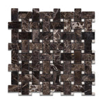 Load image into Gallery viewer, Emperador Dark Polished Basketweave w/ Crema Marfil Dots Mosaic Tile Stone Tilezz 
