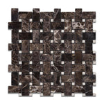 Load image into Gallery viewer, Emperador Dark Polished Basketweave w/ Crema Marfil Dots Mosaic Tile Stone Tilezz