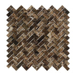 Load image into Gallery viewer, Emperador Dark Polished Mini Herringbone Mosaic Tile Stone Tilezz