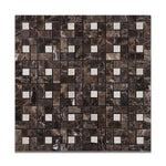 Load image into Gallery viewer, Emperador Dark Polished Pinwheel Mosaic Tile w/ Crema Marfil Dots Stone Tilezz 
