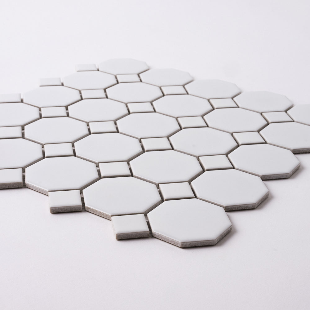 Simple White Octagon Ceramic Mosaic Matte Tilezz 