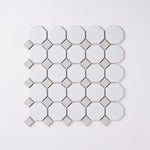 Load image into Gallery viewer, Simple White and Gray Octagon Ceramic Mosaic Matte Tilezz