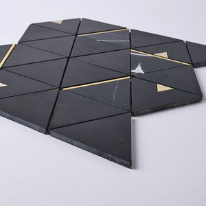 Glam Nero Marquina + Gold Brass Triangle Marble Mosaic Tilezz 