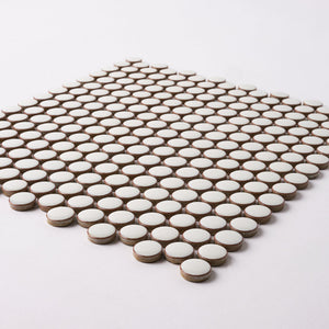 Simple Pearl White Penny Round Ceramic Mosaic Glossy Tilezz 