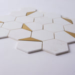 Load image into Gallery viewer, Glam Thassos White + Gold Brass Hexagon Mosaic Tilezz 
