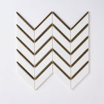 Load image into Gallery viewer, Glam Thassos White + Gold Brass Chevron Marble Mosaic Tilezz