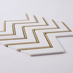 Load image into Gallery viewer, Glam Thassos White + Gold Brass Chevron Marble Mosaic Tilezz 
