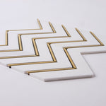 Load image into Gallery viewer, Glam Thassos White + Gold Brass Chevron Marble Mosaic Tilezz