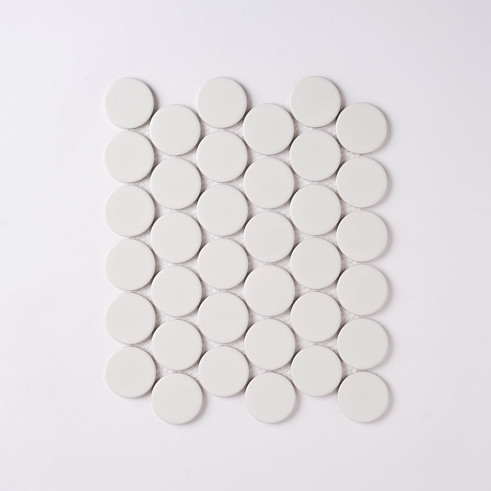 Simple White Large Penny Round Ceramic Mosaic Tilezz 