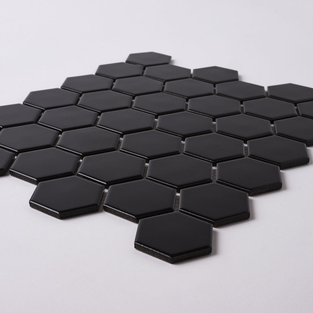 Simple Black 2" Hexagon Ceramic Mosaic Matte Tilezz 