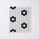 Load image into Gallery viewer, Simple Black and White Flower Hexagon Ceramic Mosaic Matte Tilezz 
