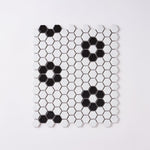 Load image into Gallery viewer, Simple Black and White Flower Hexagon Ceramic Mosaic Matte Tilezz