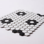 Load image into Gallery viewer, Simple Black and White Flower Hexagon Ceramic Mosaic Matte Tilezz