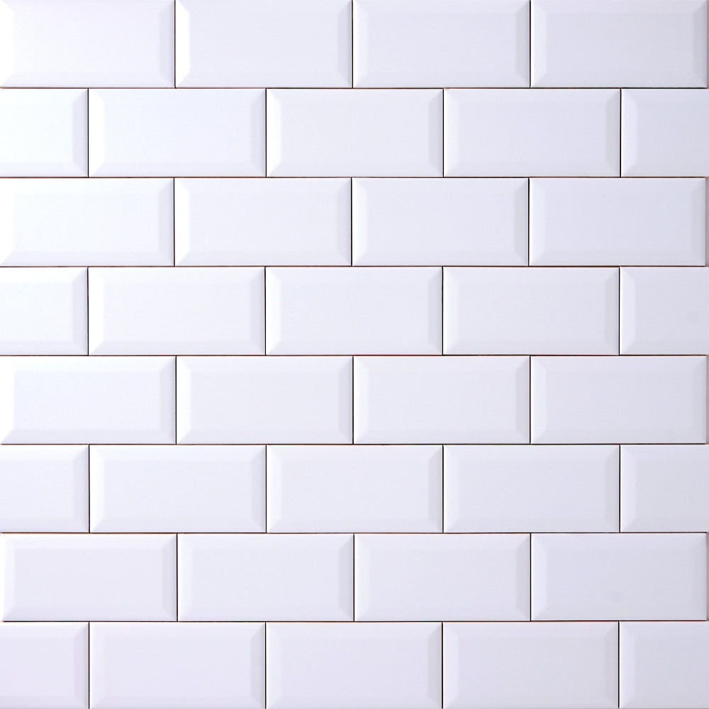 Timeless Ice White 3x6 Beveled Ceramic Tile Glossy Flooring Tilezz 
