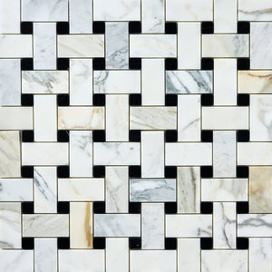 Calacatta Gold & Black Large Basketweave Marble Mosaic Flooring Tilezz 