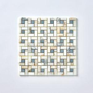 Calacatta Gold & Gray Pinwheel Marble Mosaic Flooring Tilezz 