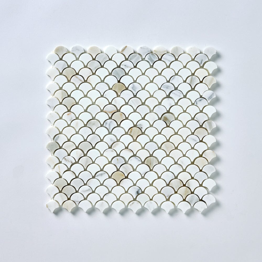 Calacatta Gold Fishscale Marble Mosaic Flooring Tilezz 