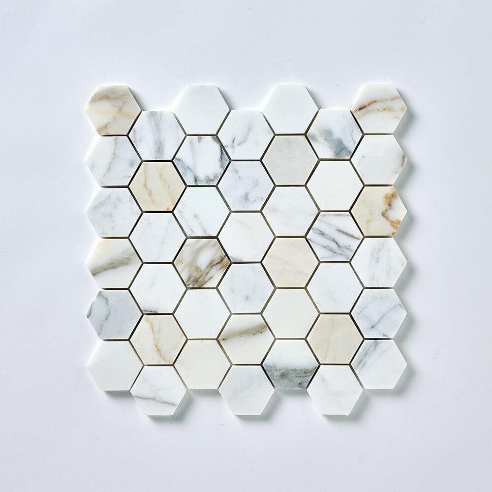 Calacatta Gold 2" Hexagon Marble Mosaic Flooring Tilezz 