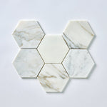 Load image into Gallery viewer, Calacatta Gold 5" Hexagon Marble Mosaic Tilezz