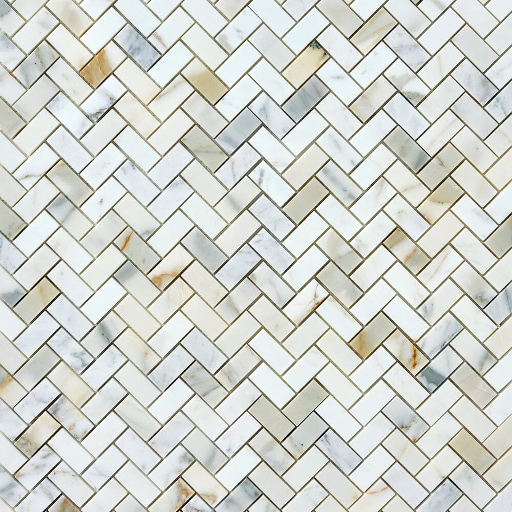 Calacatta Gold 1x2 Herringbone Marble Mosaic Flooring Tilezz 