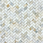 Load image into Gallery viewer, Calacatta Gold 1x2 Herringbone Marble Mosaic Flooring Tilezz