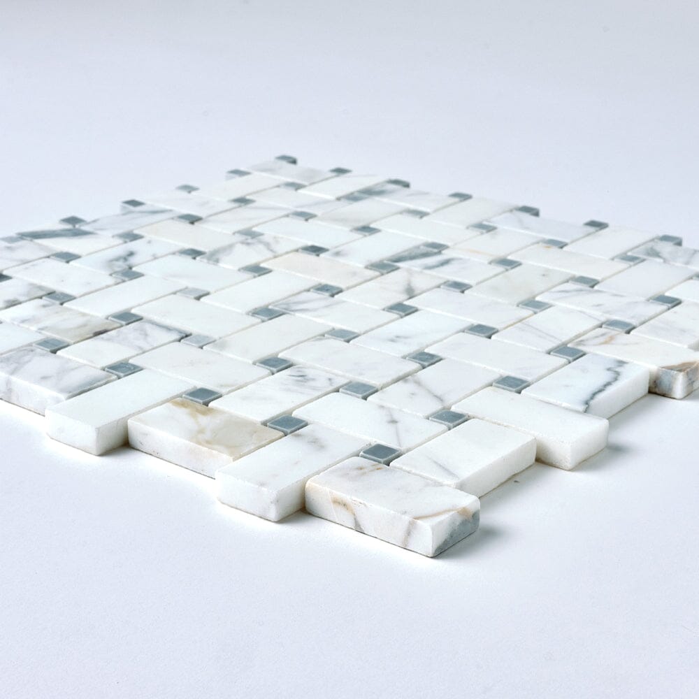 Calacatta Gold & Gray Basketweave Marble Mosaic Flooring Tilezz 