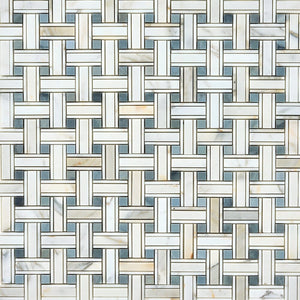 Calacatta Gold & Gray Kenzy Basketweave Marble Mosaic Flooring Tilezz 
