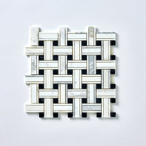 Calacatta Gold & Black Kenzy Basketweave Marble Mosaic Flooring Tilezz 