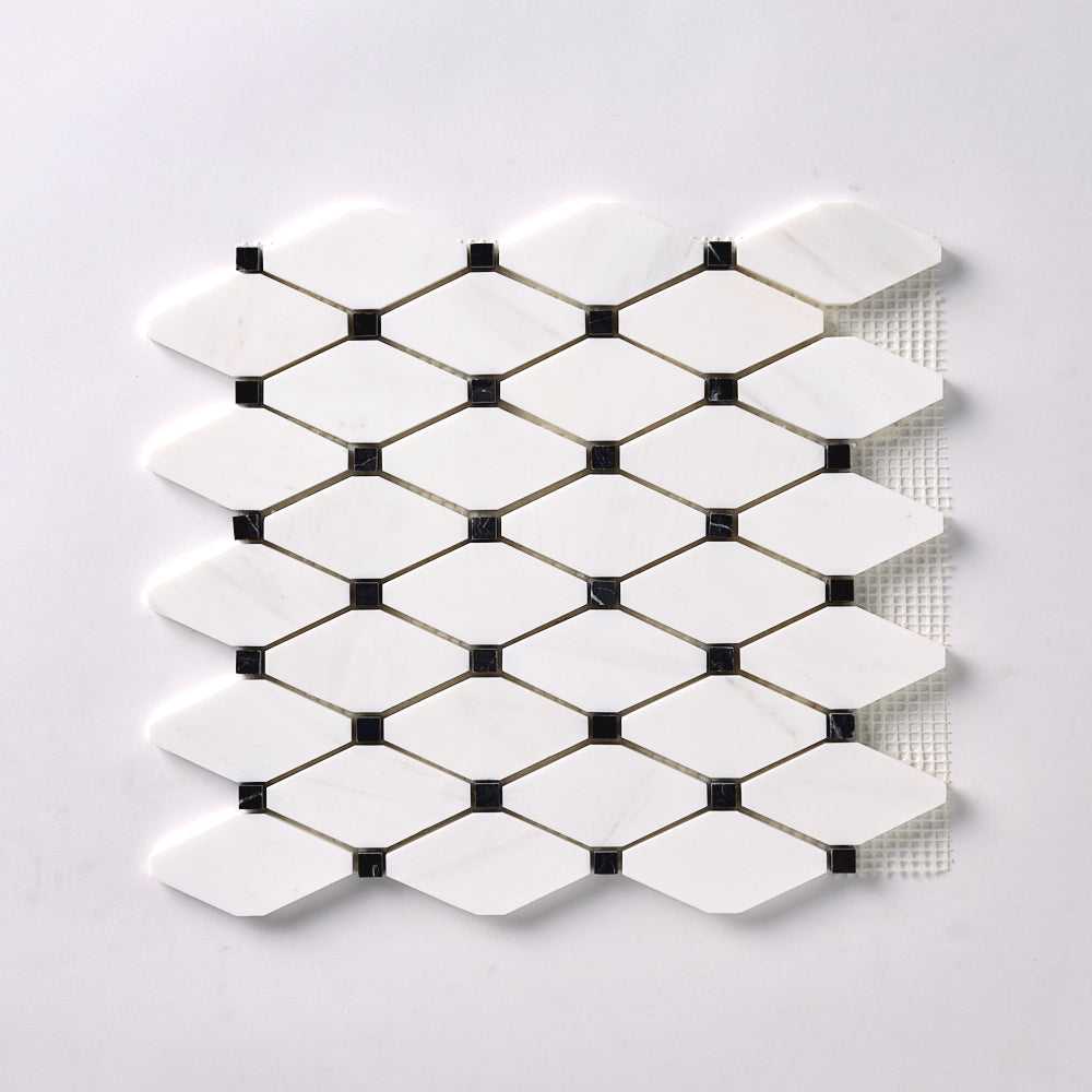 Bianco Dolomite Octave with Black Dots Mosaic Polished/Honed Flooring Tilezz 