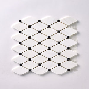 Bianco Dolomite Octave with Black Dots Mosaic Polished/Honed Flooring Tilezz 