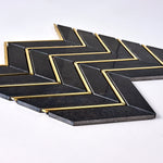 Load image into Gallery viewer, Glam Nero Marquina + Gold Brass Chevron Mosaic Tilezz 
