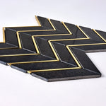 Load image into Gallery viewer, Glam Nero Marquina + Gold Brass Chevron Mosaic Tilezz