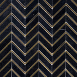 Load image into Gallery viewer, Glam Nero Marquina + Gold Brass Chevron Mosaic Tilezz