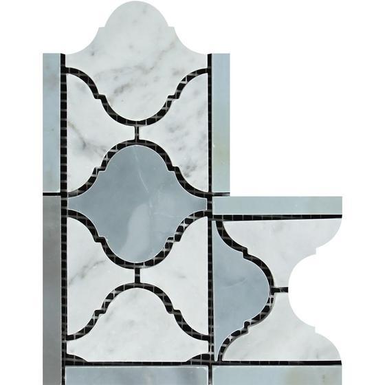 Carrara White Lantern Corner w/Blue Gray Marble Polished/Honed Stone Tilezz 