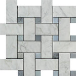 Load image into Gallery viewer, Carrara White Large Basketweave with Blue Gray Marble Polished/Honed Stone Tilezz 
