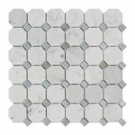 Load image into Gallery viewer, Carrara White Octagon Mosaic With Blue Marble Polished/Honed Stone Tilezz 

