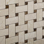 Load image into Gallery viewer, Crema Marfil Basketweave Mosaic with Emperador Dark Dots Polished Stone Tilezz