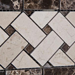 Load image into Gallery viewer, Crema Marfil Basketweave Border w/ Emperador Dark Dots Polished Tilezz