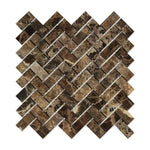 Load image into Gallery viewer, Emperador Dark 1x2 Herringbone Polished Mosaic Tile Stone Tilezz 
