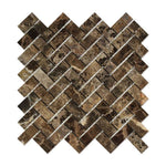 Load image into Gallery viewer, Emperador Dark 1x2 Herringbone Polished Mosaic Tile Stone Tilezz