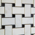 Load image into Gallery viewer, Calacatta Cressa (Asian Statuary) Basketweave with Black Marble Polished/Honed Stone Tilezz 
