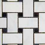 Load image into Gallery viewer, Calacatta Cressa (Asian Statuary) Basketweave with Black Marble Polished/Honed Stone Tilezz 
