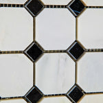 Load image into Gallery viewer, Calacatta Cressa (Asian Statuary) Octagon with Black Polished/Honed Stone Tilezz