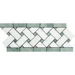 Load image into Gallery viewer, Thassos White Marble Basketweave Border with Green Marble Tilezz
