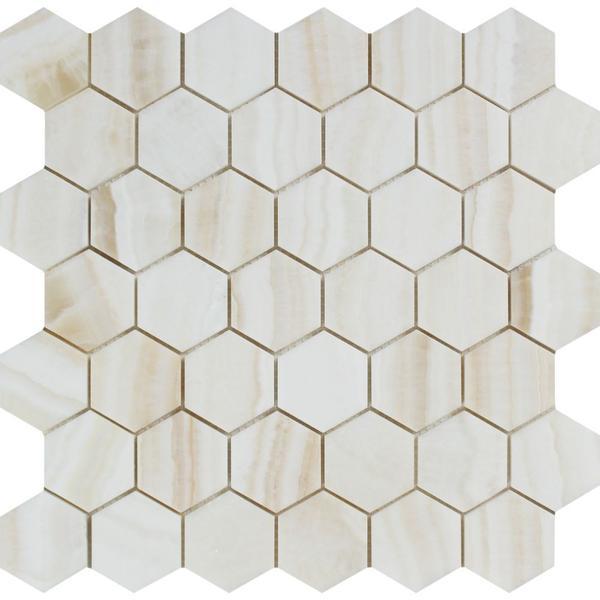 White Onyx Vein Cut 2" Hexagon Polished Mosaic Stone Tilezz 