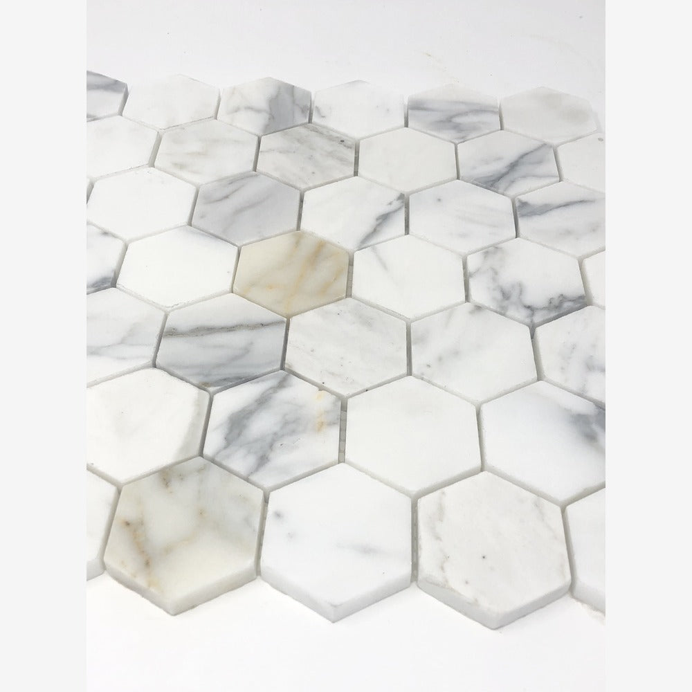 Calacatta Gold 2" Hexagon Polished/Honed Marble Mosaic Tile