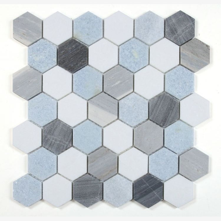 Crystal Ocean 2" Hexagon Marble Polished