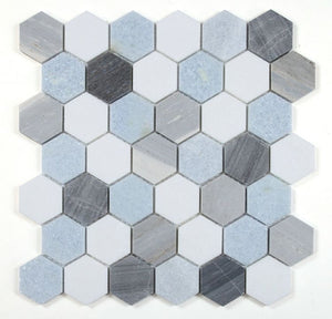 Crystal Ocean 2" Hexagon Marble Polished
