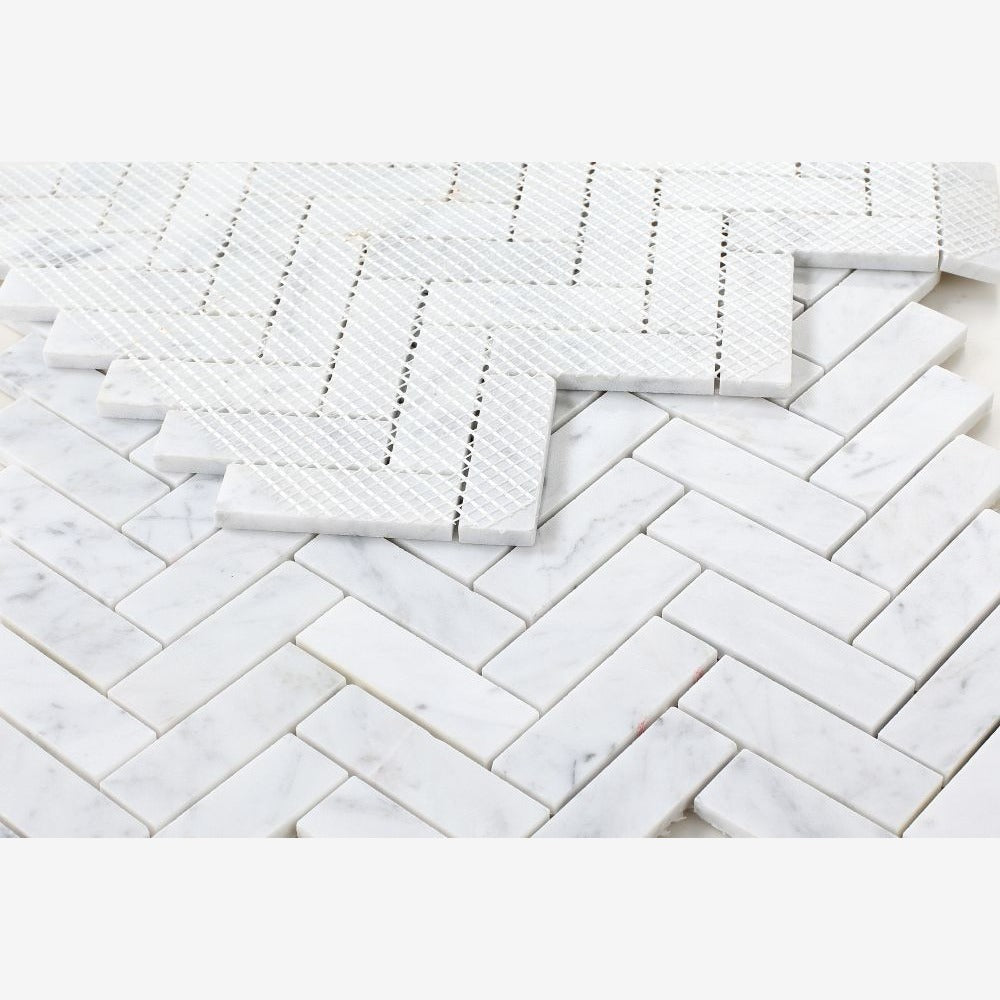 Vector Long Carrara 11x12.50 Marble Mosaic Tile