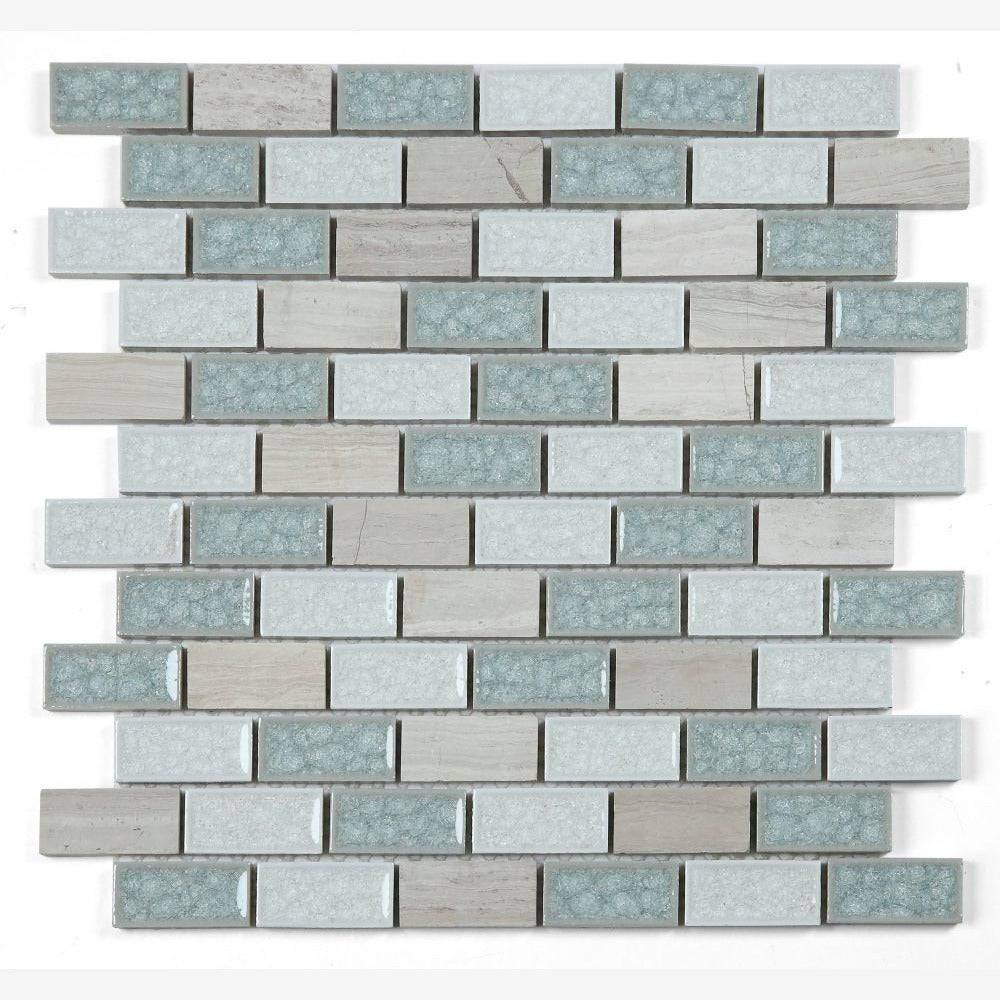 Nordic Glaze Blue 11.75x11.75 Brick Glass Mosaic Tile